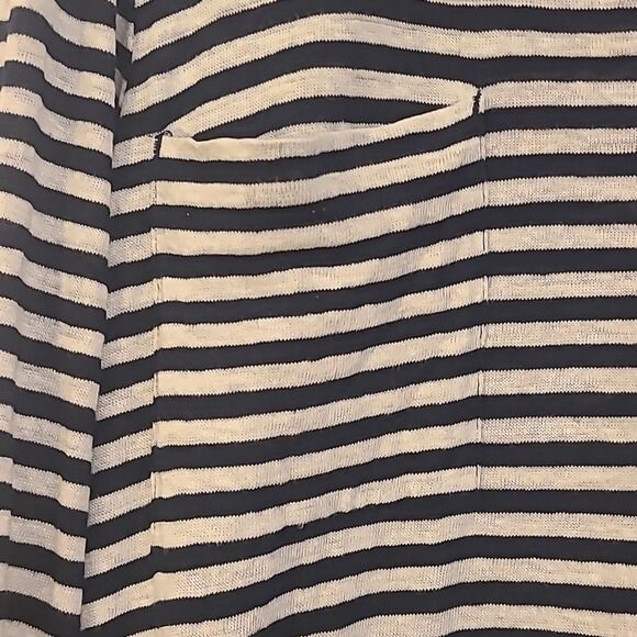 Chico's Striped Linen Pocket Top Navy White Stripe Size 3 Petite - Picture 4 of 10